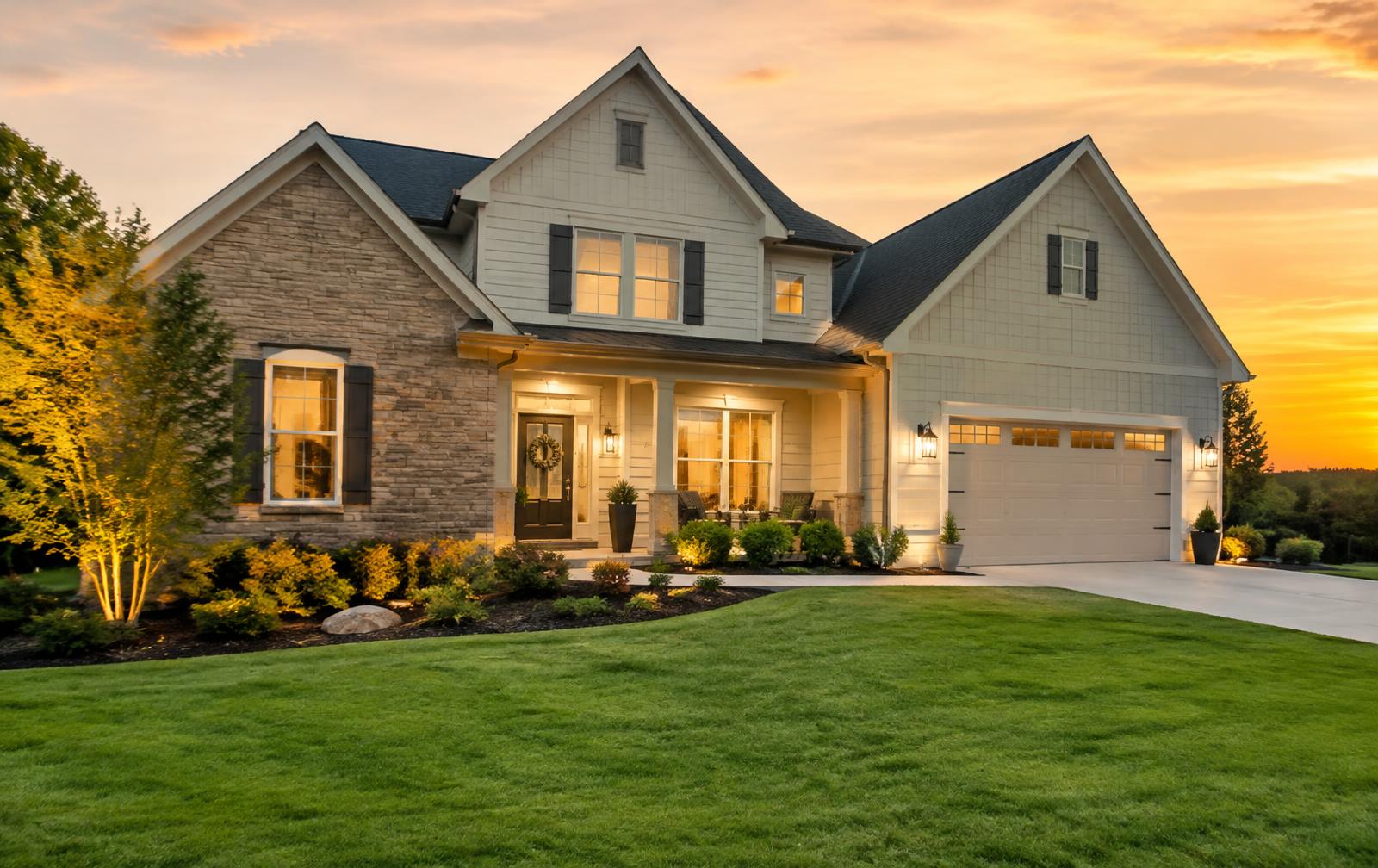 Beautiful family home at sunset